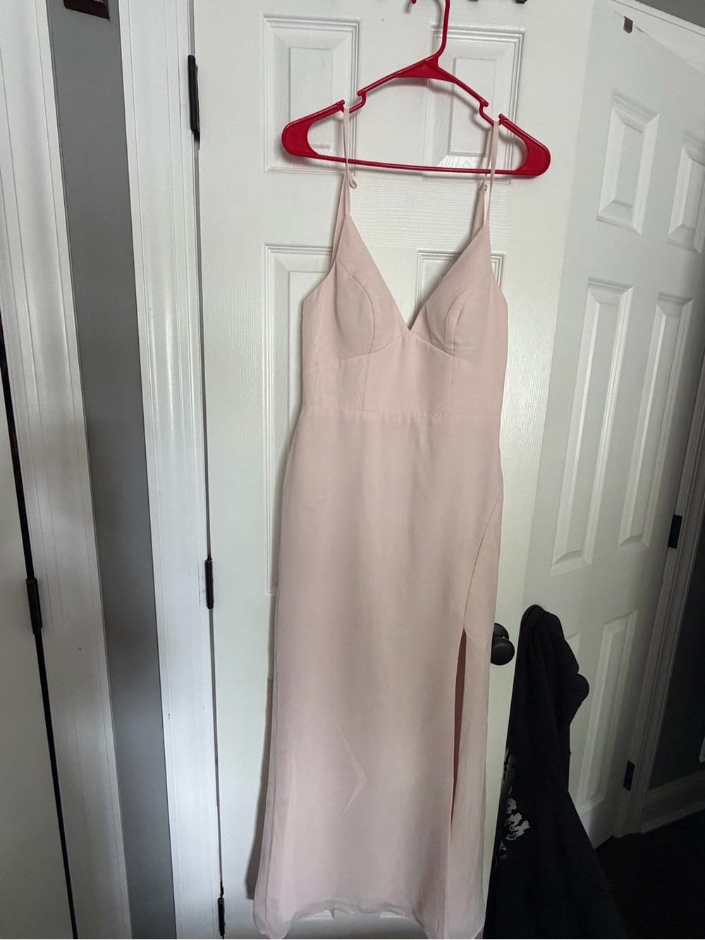 Azazie Blush Pink V-Neck Spaghetti Strap Dress